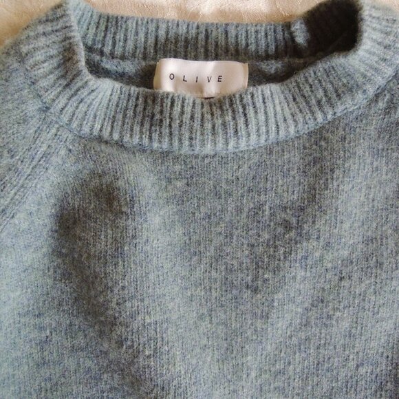Olive Blue Unbalanced Crew Neck Wool Blend Sweater M/L - Picture 3 of 10